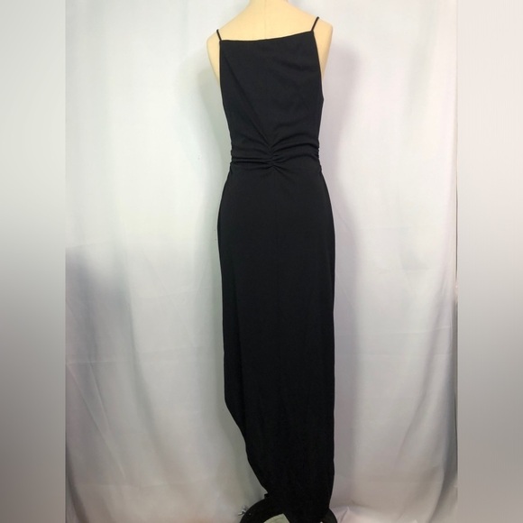 RIMINI Black Midi Asymmetric Bias Cut Square Neck Stretch Dress Size 6 - Picture 7 of 11
